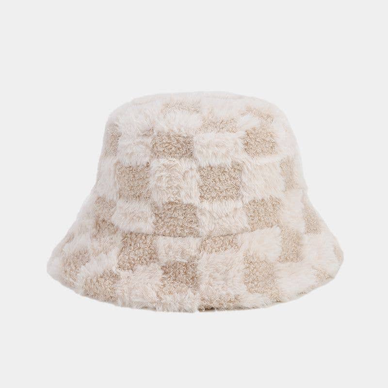 Dipped Shop – wholesale Bucket hat – Women's – Winter Fuzzy Trendy Plaid Thick Warm Bucket Hat DP25G7466