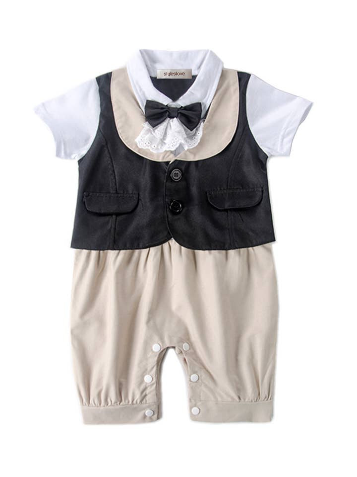 Fennco Styles - Wholesale Jumpsuit - Baby - Grey Tux Cotton Baby Romper