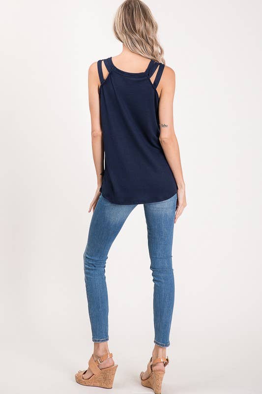 7th Ray - Venta al por mayor Camiseta sin mangas - Mujer - Top de Tirantes con Detalle de Correa en el Hombro de Punto Térmico T239514