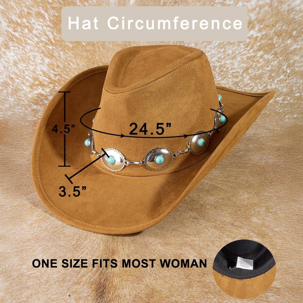 Collections by Fame Accessories - Wholesale Cowboy Hat - Women's - Turquoise Western Concho Chain Cowboy Hat6