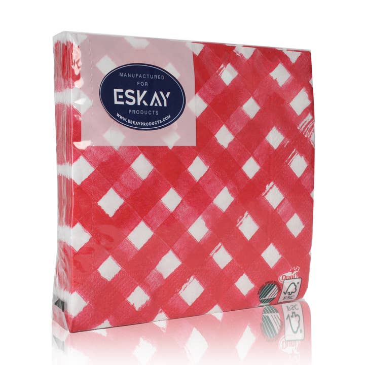 ESKAY Products - Wholesale Disposable Napkin - Red Checks Paper Cocktail Beverage Napkins | 20 Count0