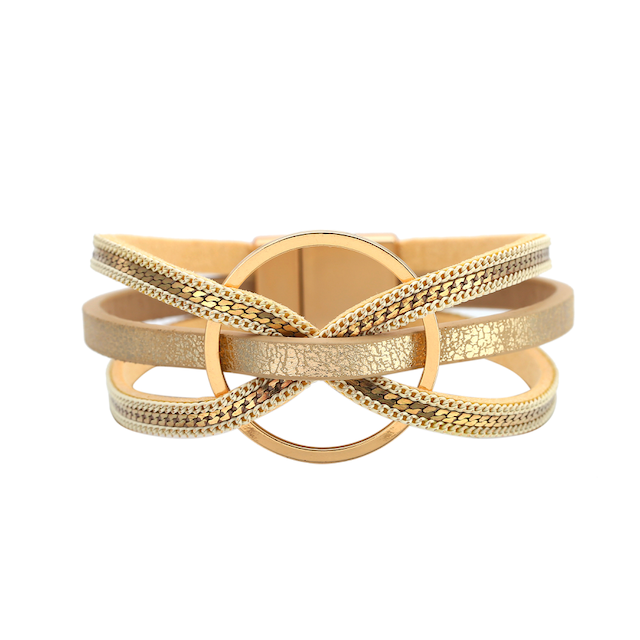 Pretty Persuasions - Wholesale Bangle Bracelet - B22096 Interlocked Ring PU Leather Wrap Bracelet11