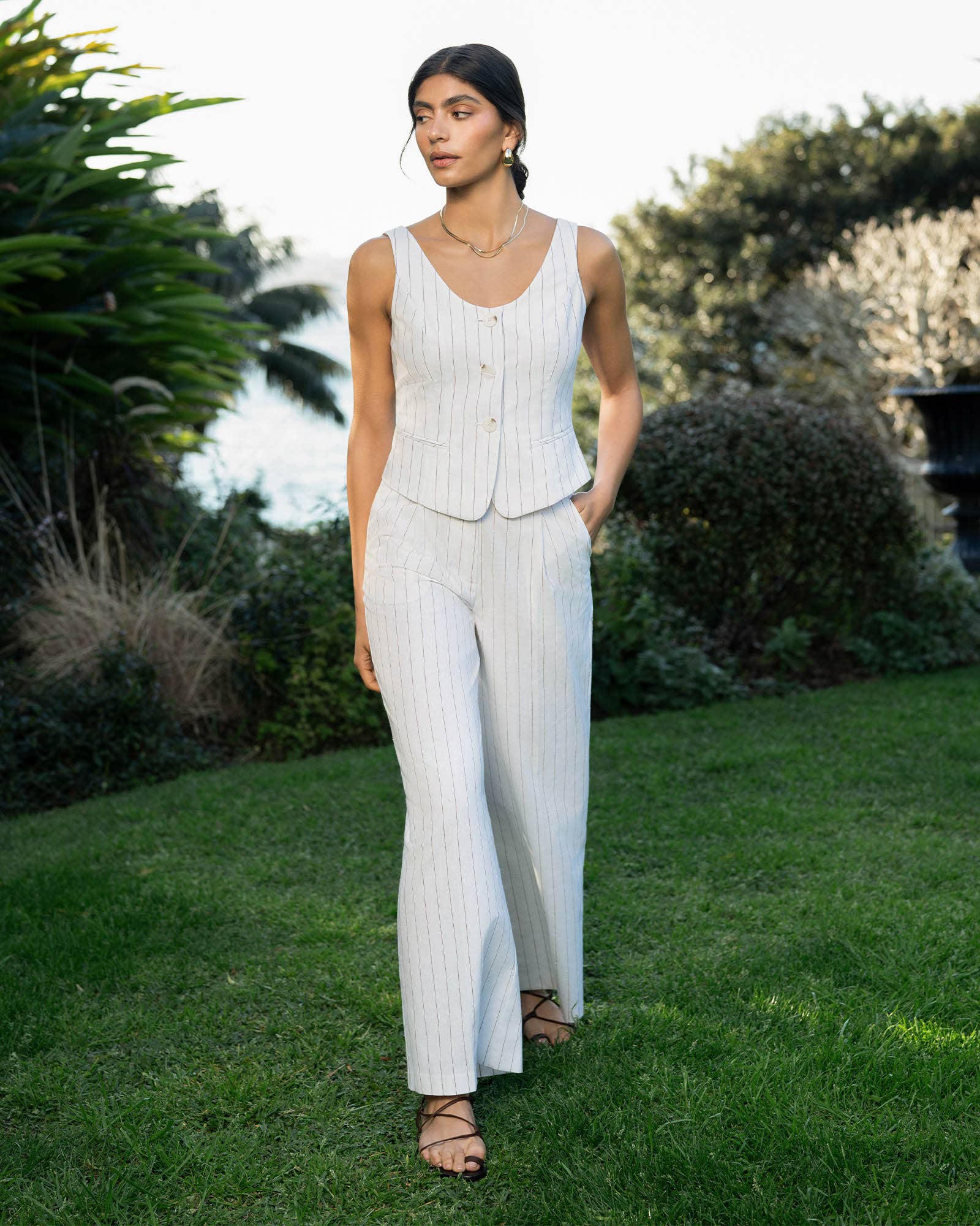 Forcast - Vendita all'ingrosso Pantalone - Donna - Pantaloni da donna Forcast Ria Stripe in misto cotone13