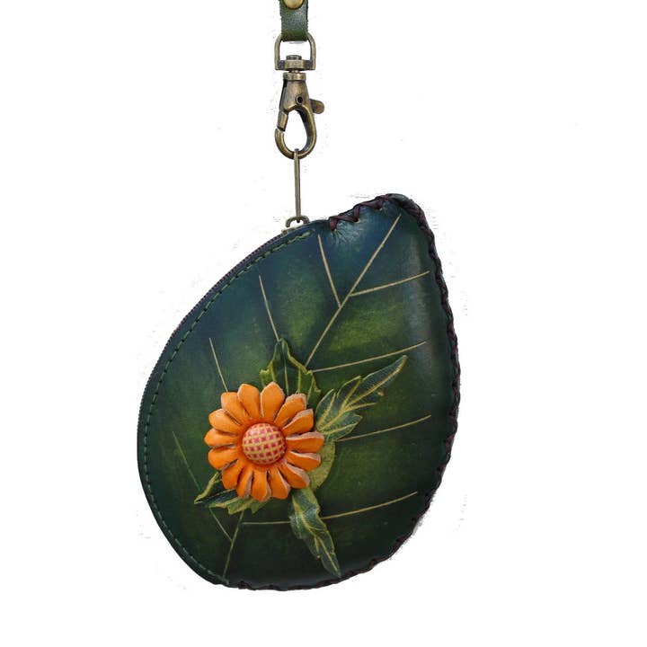 Handmade Leather Sunflower Wristlet Coin Purse Wallet for wholesale by Sunflower Handmade leather inc