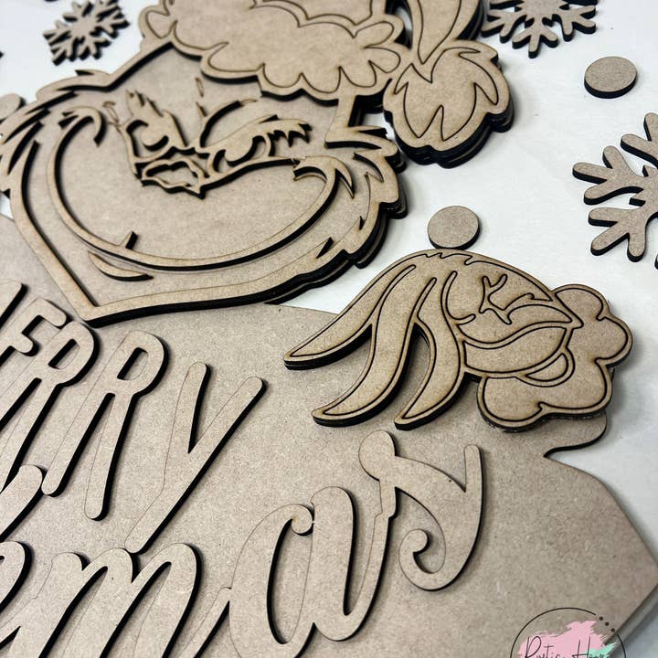 Rustic Home Co LLC - Wholesale DIY Craft Kit - Merry Grinchmas Christmas doorhanger DIY kit round sign kit8