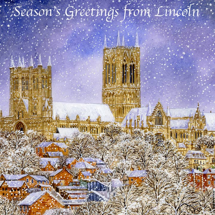 LINCOLNSHIRE Christmas Card. Lincoln Cathedral for wholesale by Robinson Collection