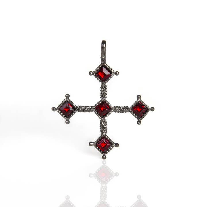 Brigid Cross Medallion Fire Ruby - Gunmetal for wholesale by VSA Designs Inc.