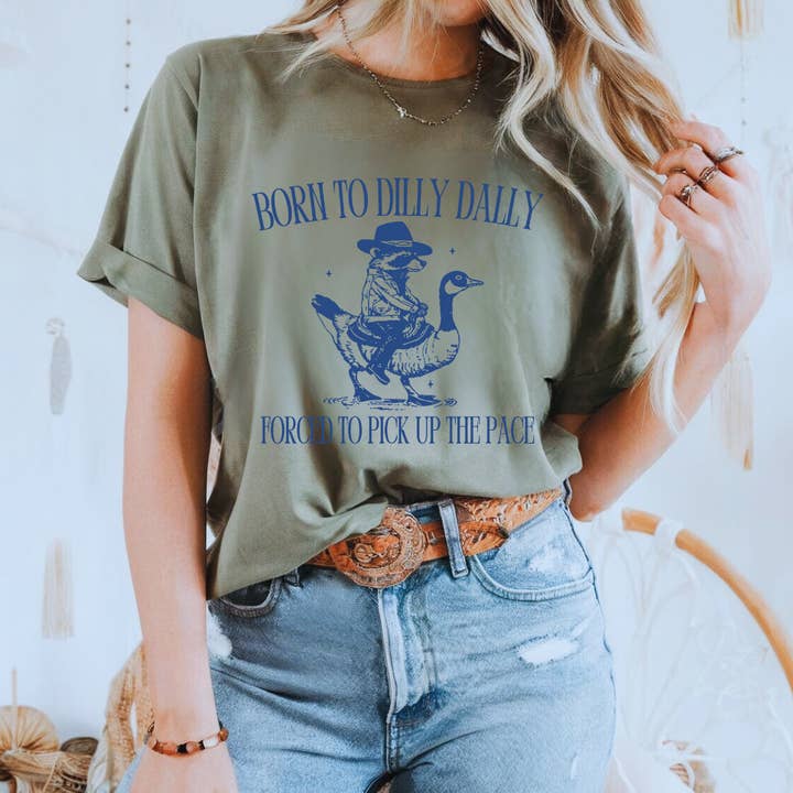 Clover + Cotton Co - Wholesale Screen Printed T-Shirt - Unisex - Over Print | Born To Dilly Dally Tees5