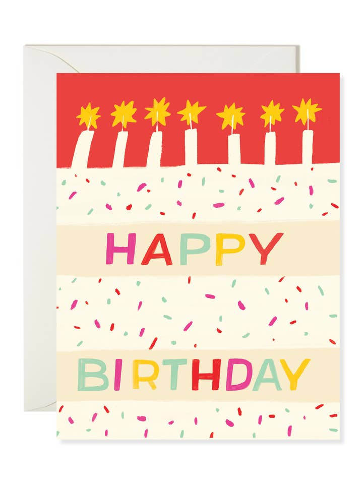 Gâteau d'anniversaire - Carte d'anniversaire avec gâteau coloré pour la vente par Karen Schipper