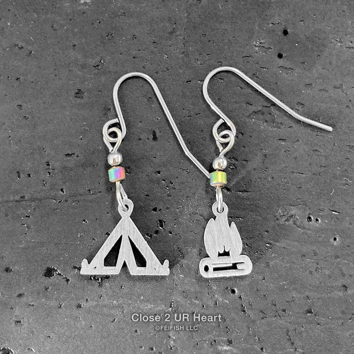 Tent and Campfire Earrings for wholesale by Close 2 UR Heart