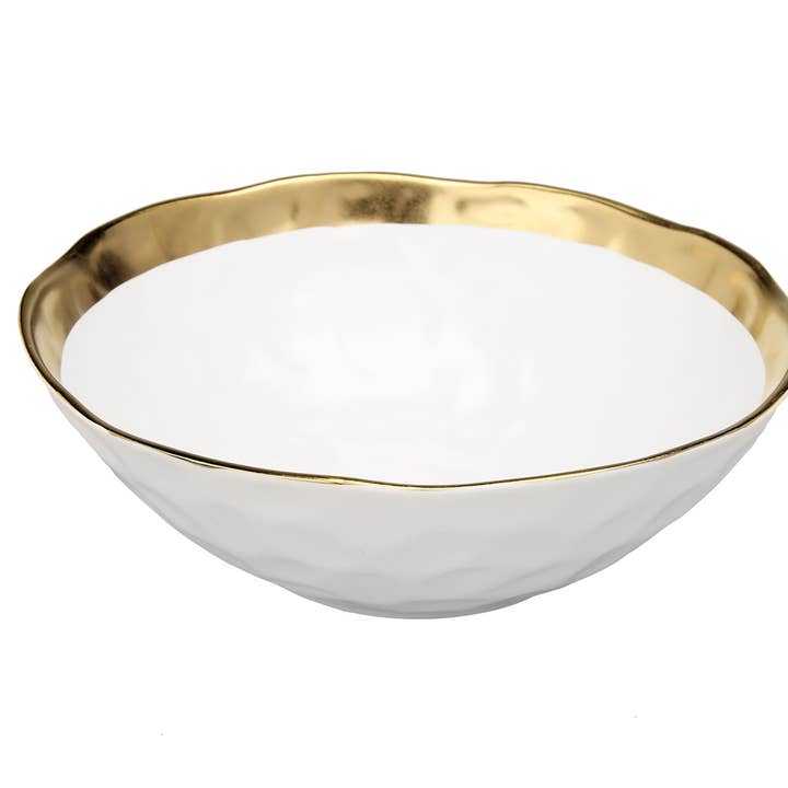 White Bowl with Gold Rim 8.75”D x 3”H for wholesale by CLASSIC TOUCH DECOR INC.