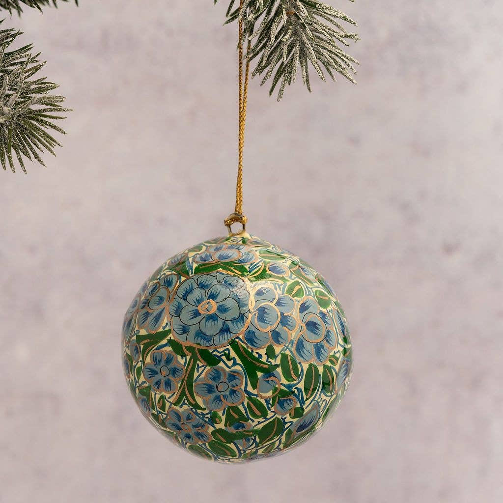 Bollywood Christmas - Wholesale Ornament - 2" Turquoise & Green Floral Hanging Christmas Decoration