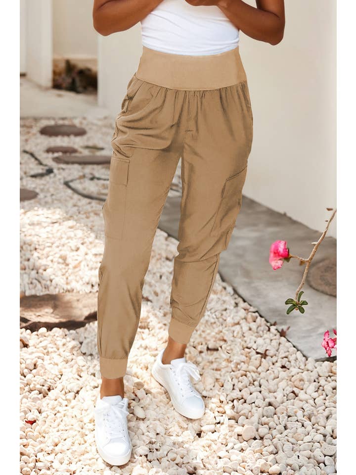 Little Daisy Closet - Wholesale Pants - Women's - LDC Elastic High Waist Pocketed Cargo Jogger Pants3
