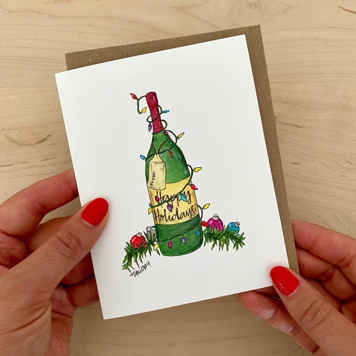 Stem and Soul - Wholesale Christmas card - Happy Holidays Festive Wine Bottle Card2