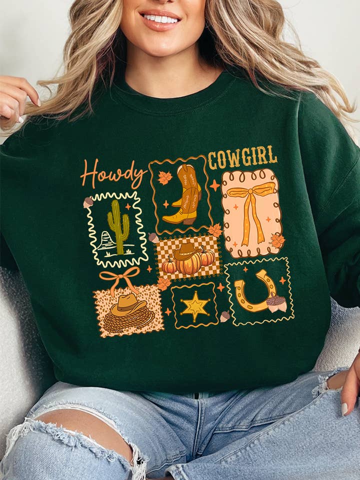 Howdy Fall, Cowgirl Heavy-weight Crew Sweatshirt for wholesale by Wholesale Accessory Market