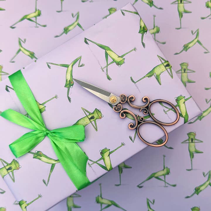 Hes Designs – wholesale Omslagspapper – Yoga groda omslagspapper, Groda presentförpackning, Söta grodor