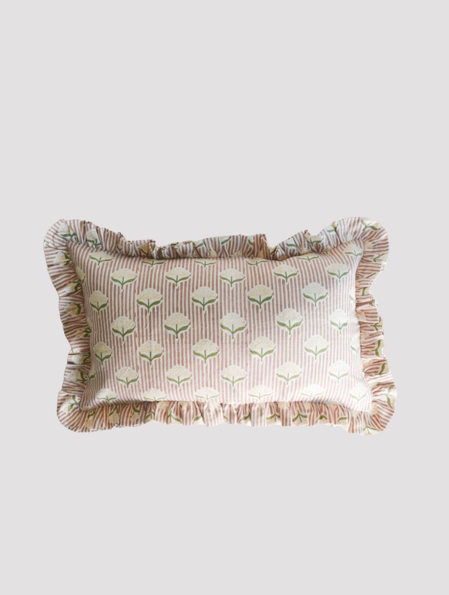 Katel Home - Wholesale Lumbar Pillow - Amber Block Print Ruffle Lumbar1