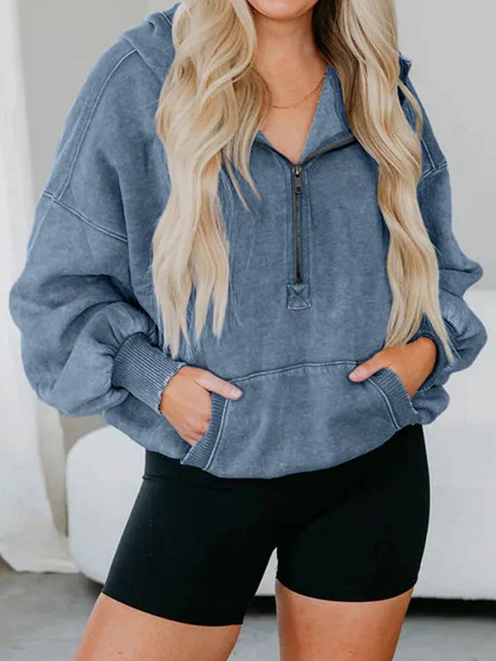 Lovesoft - Wholesale Hoodie - Women's - Canton Half Zip Kangaroo Pocket Mineral Wash Baggy Hoodie12