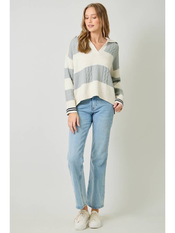 Mystree - Wholesale Knit Sweater - Women's - 60899 V-Neck Multistripe Sweater7