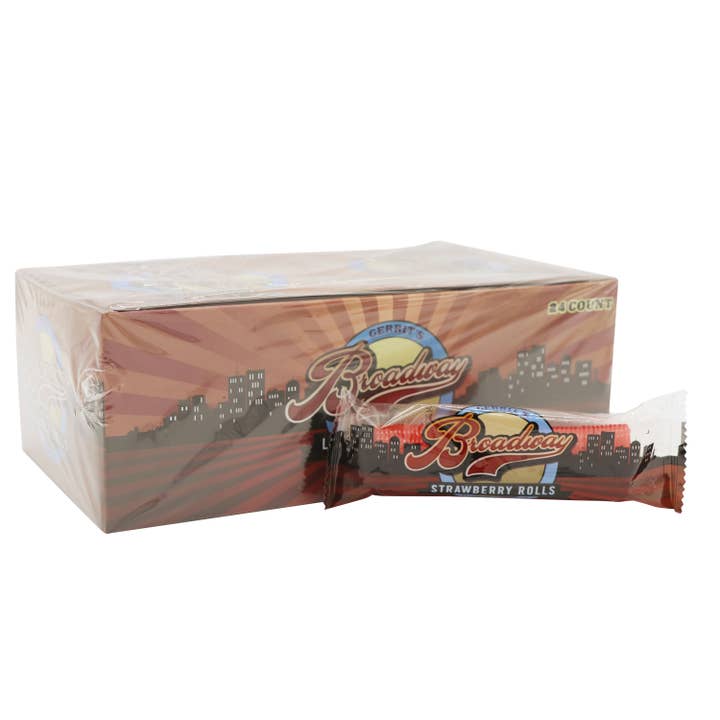 Broadway Rolls, Strawberry Licorice, 2.12oz Roll, 24 Ct Case for wholesale by Grandpa Joe's Candy Shop