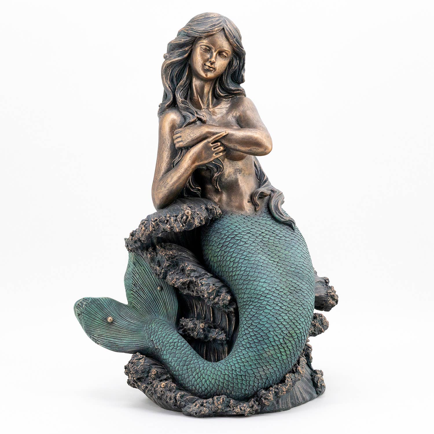 Zaer Ltd. International - Wholesale Outdoor Ornament/Decor - 34" Tall Mermaid Sitting on Rock Garden Statue "Dezlynn"1