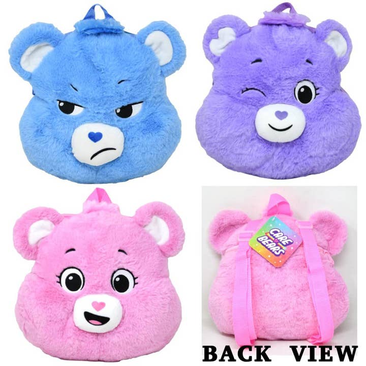 Care Bears Head Shaped Plush Backpack 10x13" 3 Asstd for wholesale by Deluxe Import Trading