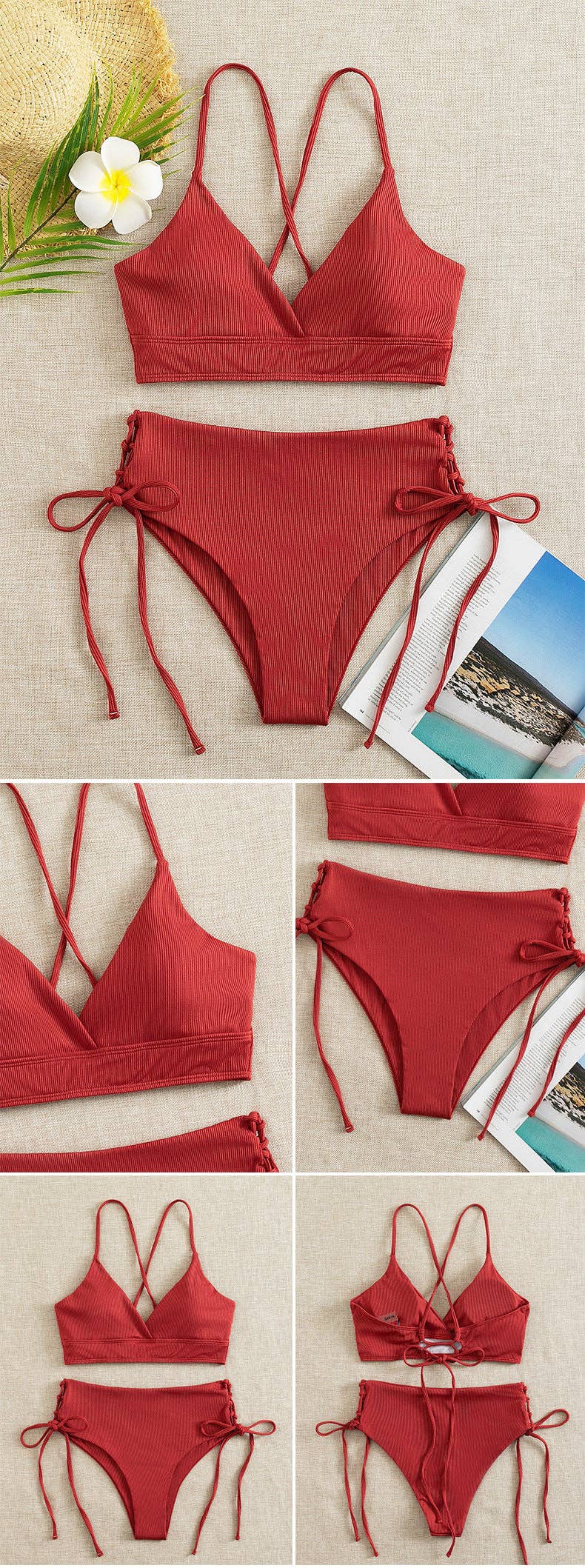 Sweetkama - Wholesale Two Piece Swimsuit - Women's - Ladies Solid Color Shoulder String Tie Bikini Set RFD-96849