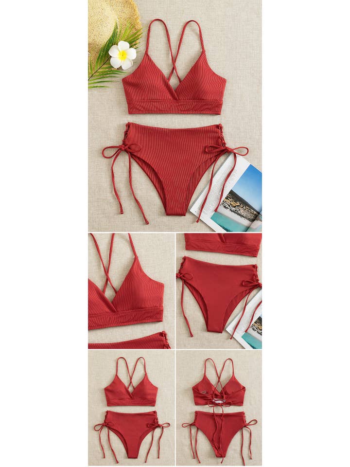 Sweetkama - Wholesale Two Piece Swimsuit - Women's - Ladies Solid Color Shoulder String Tie Bikini Set RFD-96849