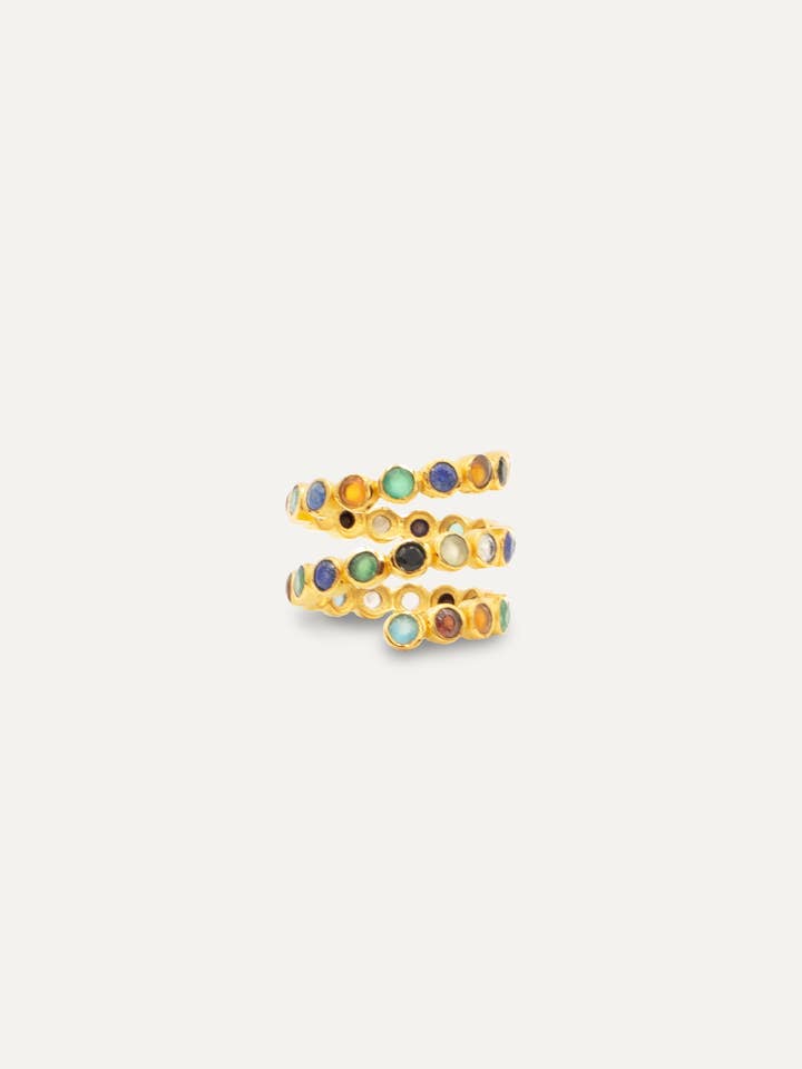 Inder Multi Stone Guld Ring for engroshandel hos TIAHRA Jewelry