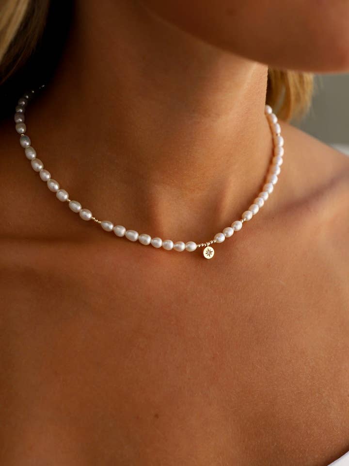 PEARL BEADED STAR MEDALLION NECKLACE for wholesale by Katie Waltman Jewelry