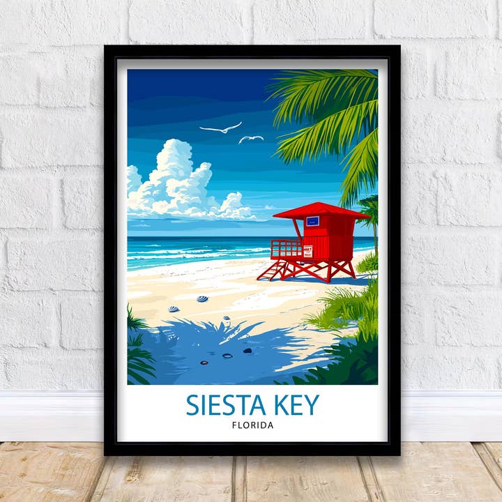 Cartaz de Viagem de Siesta Key Arte de Praia da Flórida Cartaz de Siesta Key Cartaz de Praia Cênica Decoração de Viagem Tropical Arte de Parede de Siesta Key por atacado de InkNPrintz