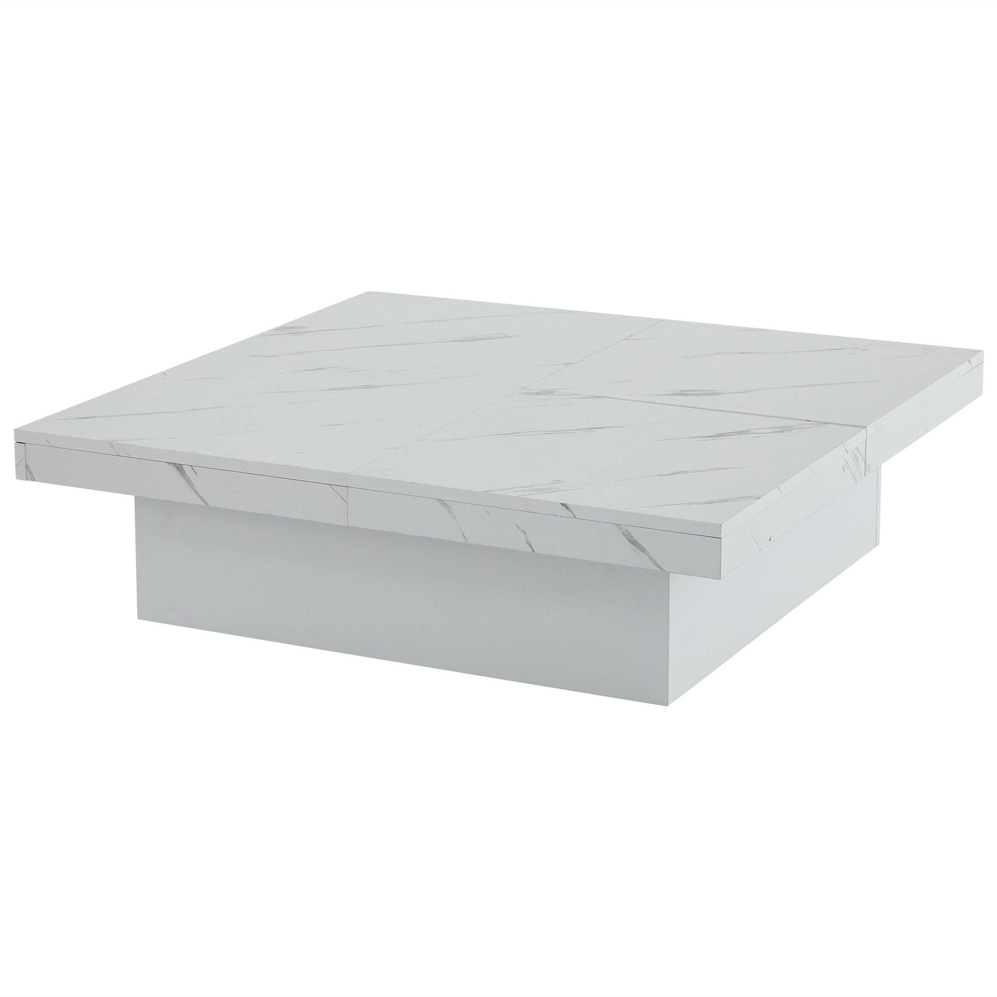 Urban Meuble - Wholesale Side Table - Modern white square coffee table with marble effect, 4 drawers, sliding top 90x90x25cm KHEKRIED0