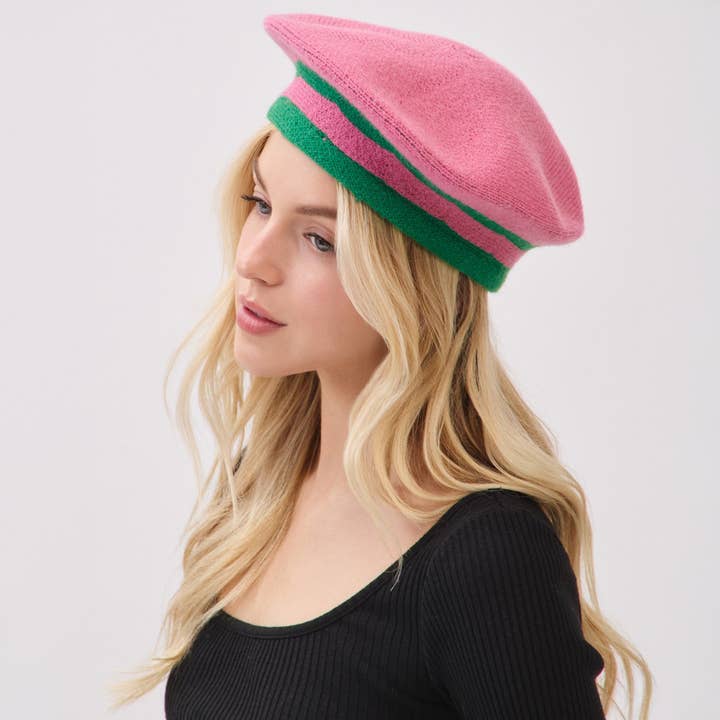 Hana - Vendita all'ingrosso Basco - Donna - Berretto in Maglia Invernale a Righe Bicolore4