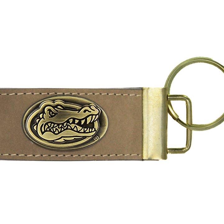 Zep-Pro - Wholesale Keychain - Unisex - Collegiate Leather Key Fob. Crazyhorse Full Grain Leather With Antique Brass Logo. Florida Gators, Georgia Dawgs, Clemson, FSU Noles, USC.6