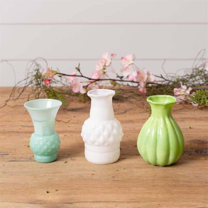Mini Vase - Mundblæst Havegrøn (Sæt af 3) (Pk/02 Sæt) for engroshandel hos Audrey's Home & Gift