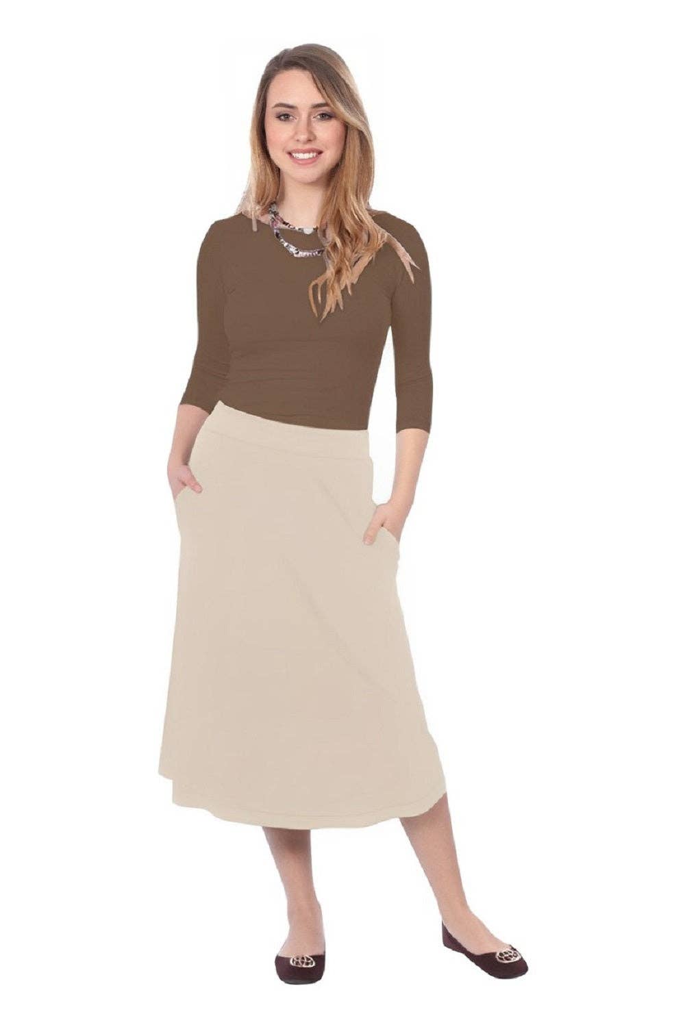 Kosher Casual - Wholesale Skirt - Women's - The Perfect A-Line Midi Skirt with Pockets2