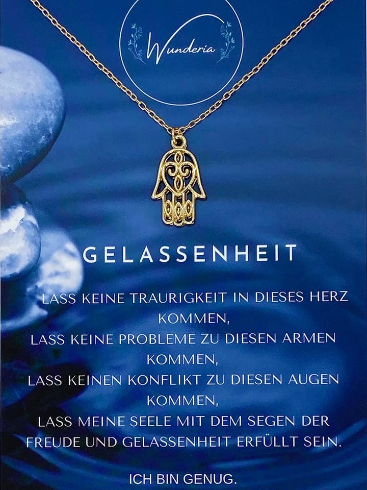 serenity Hamsa hand of Fatima necklace gold chain for wholesale by Wunderia
