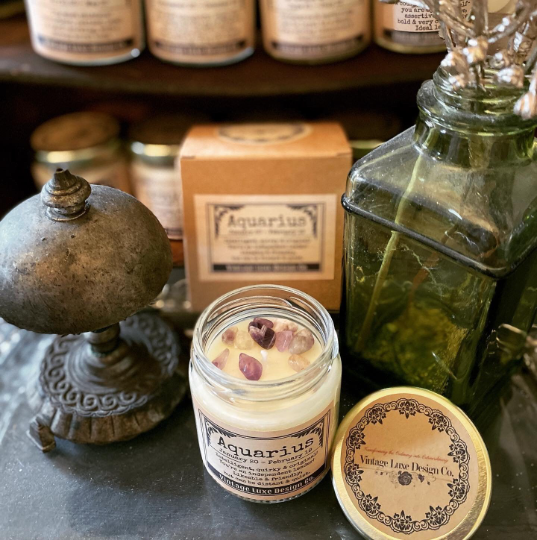 Vintage Luxe Design Co. – wholesale Burkljus – Vattumannen zodiaken horoskop soja vax ljus infunderas kristaller6