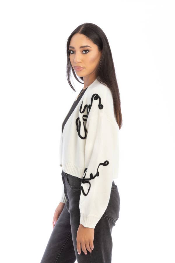 SAACHI – Engroshandel Cardigan - Dame – Beskåret Blomstret Squiggle Cardigan10