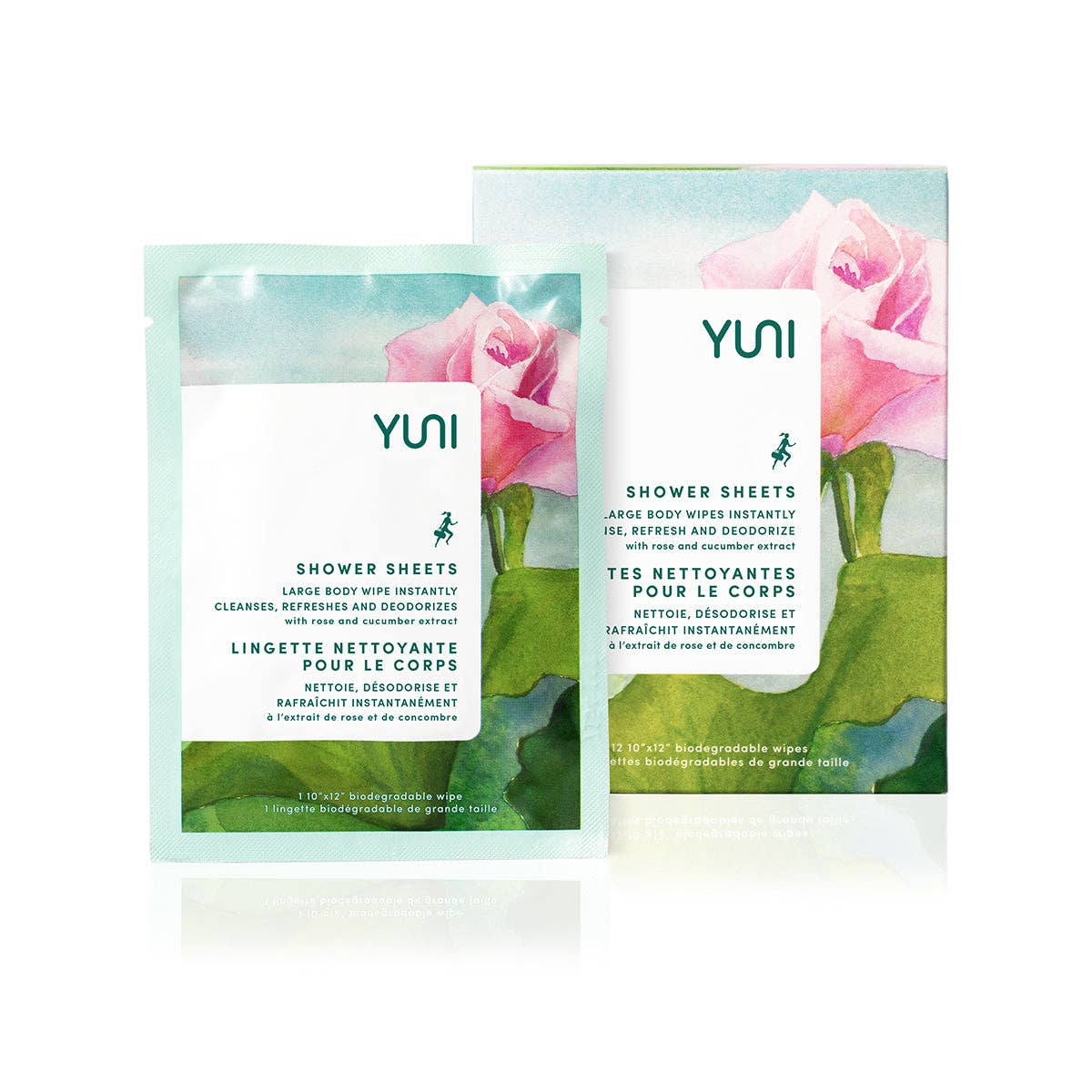 My Beauty World - Wholesale Face & Body Wipes - YUNI Rose Cucumber Shower Sheets Large natural biodegradable Body Wipes - Box of 121