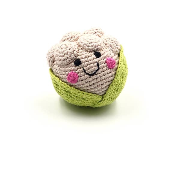 Crochet Baby Toy Friendly cauliflower rattle for wholesale by Pebblechild