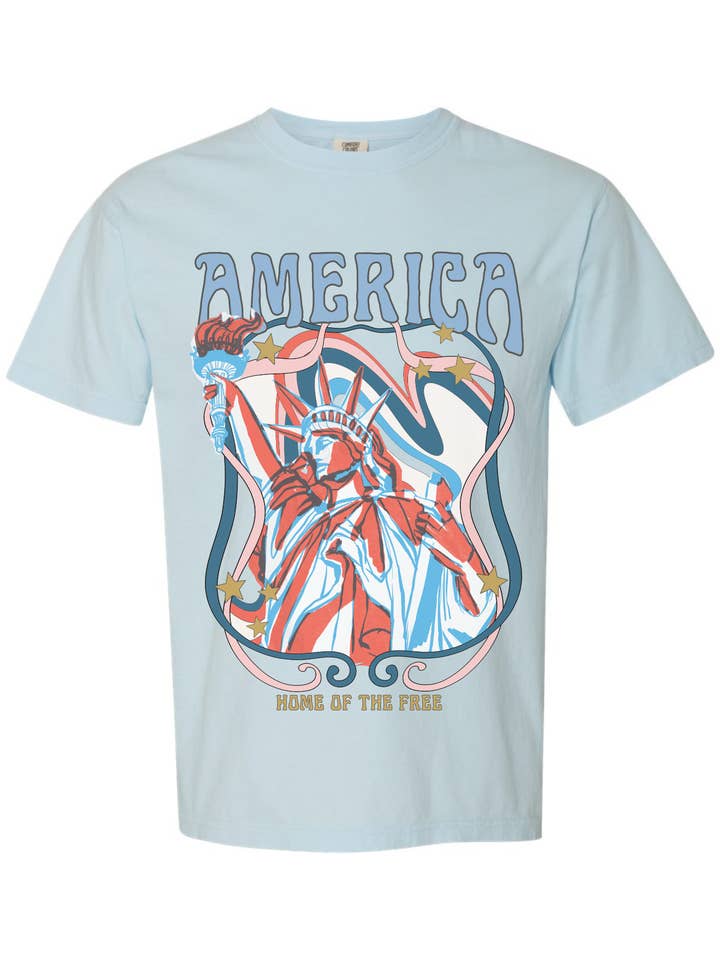 America, Home of the Free Graphic Tee for wholesale by Yellow Daffodil Threads