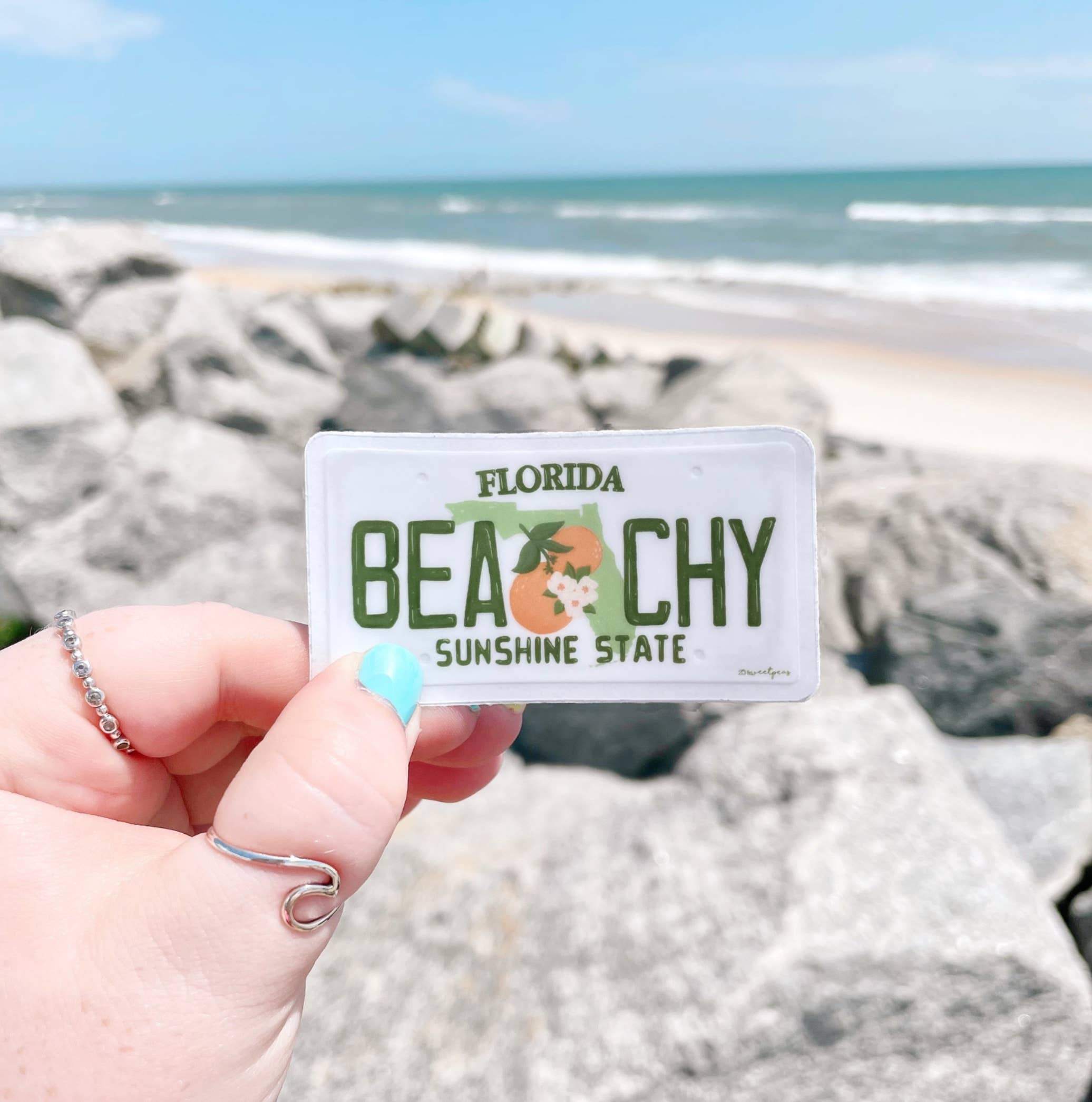 25 Sweetpeas - Wholesale Sticker - Beach Florida License Plate Sticker, Beach Sticker2