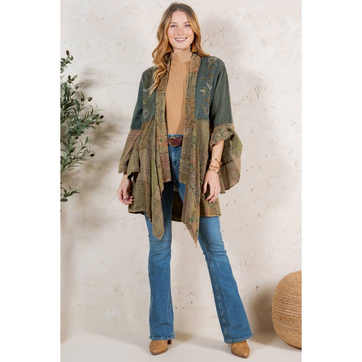 Young Threads - Wholesale Kimono - Women's - Western Boho Chic: Motif Embroidered Denim Long Shrug (NEW)7
