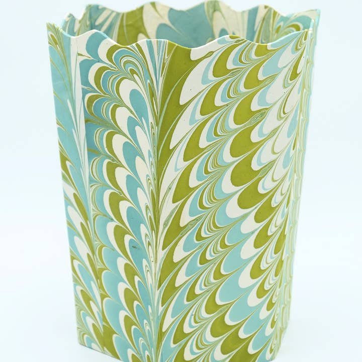 Inner Child - Wholesale Storage Bin - Hand-Marbled Scallop Waste Bin / Storage Bin in Robin Blue