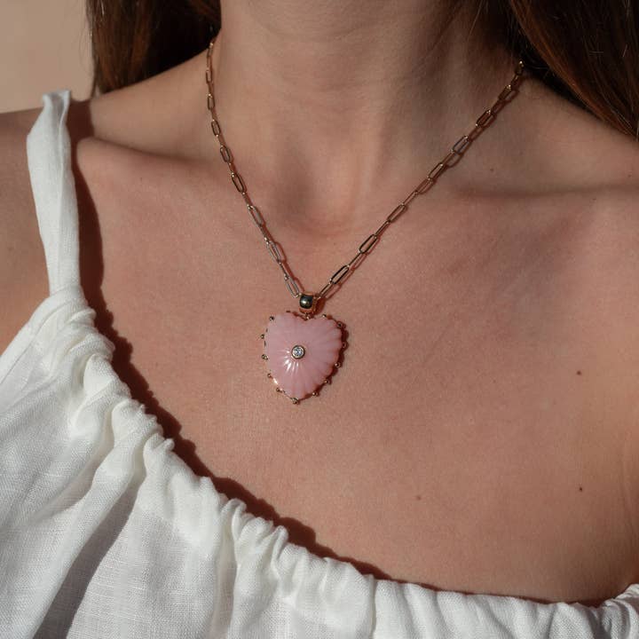 THATCH - Wholesale Pendant/Charm Necklace - Malene Pink Opal Paperclip Necklace