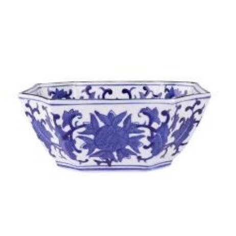 Bol, Chinoiserie bleu et blanc, octogonal, grand pour la vente par The French Bee & Co