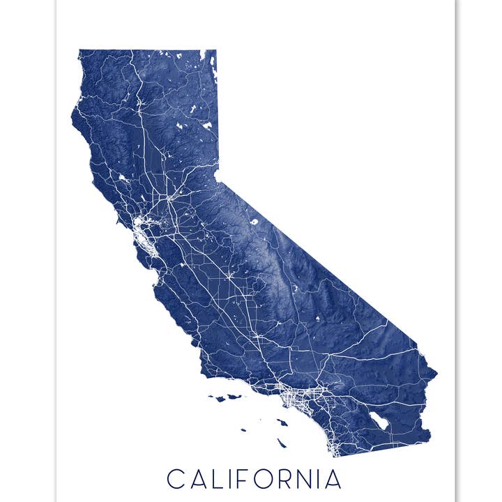 California Map Print - Topographic Map of California State Wall Art for wholesale by Maps As Art
