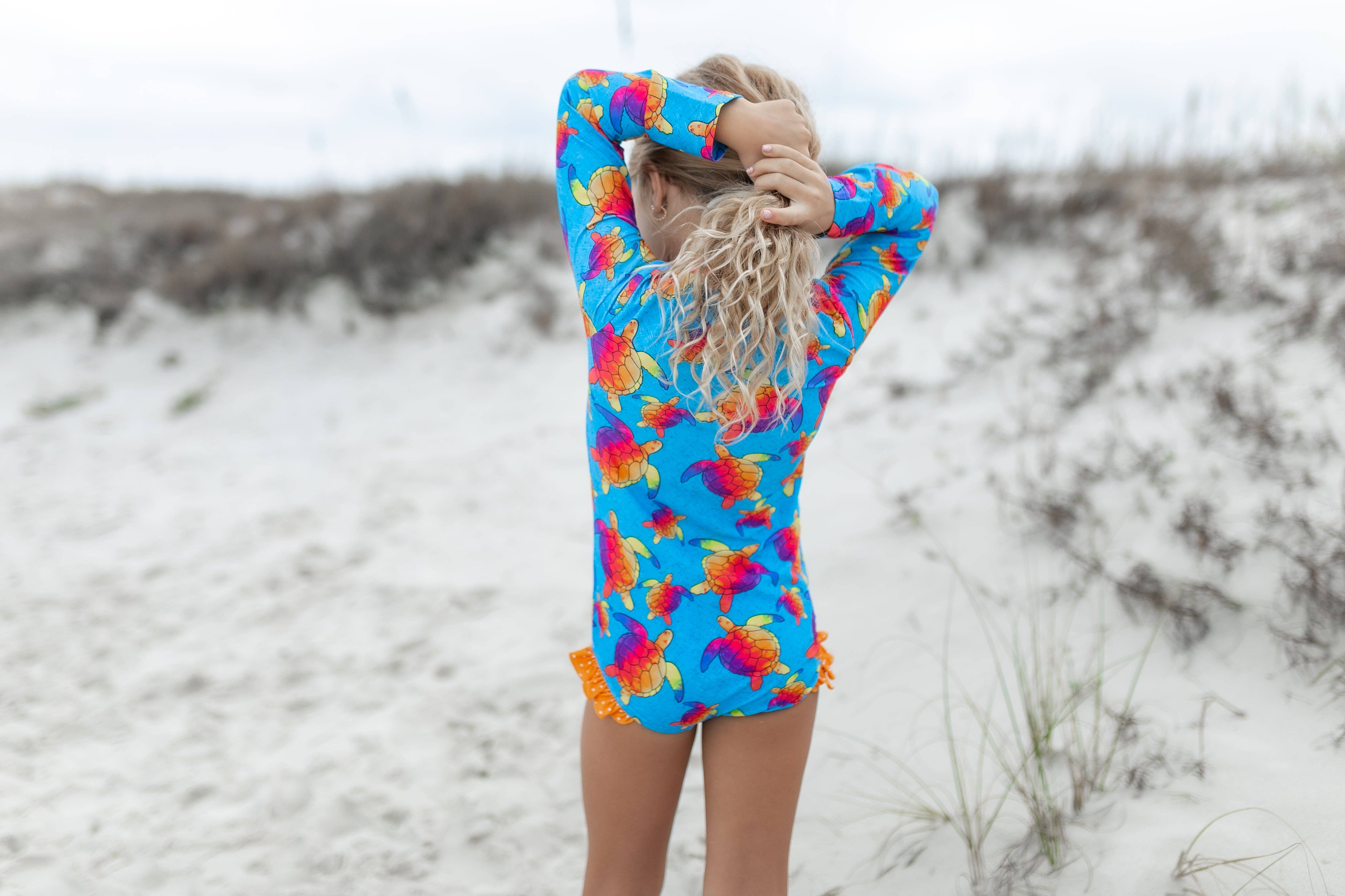 Oopsie Daisy - Wholesale One Piece Swimsuit - Kids - Kids Blue Rainbow Turtle Zip Rash Guard One Piece Swimsuit1