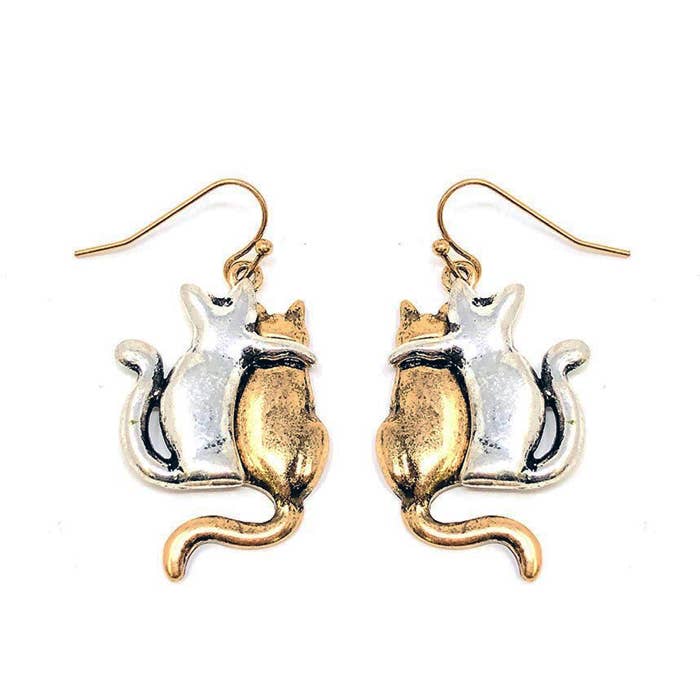 Boucles d'oreilles Cats Hugging - Doré/Argent pour la vente par Peaceful Village Inc.